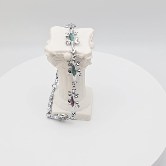 S-80 Jewelry - Vintage S-80 Lizard Bracelet Multi-Colored Resin Silver Plate 8" FREE $HIPPING!